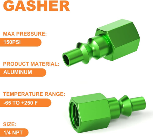 GASHER 10PCS Aluminum 1/4-Inch NPT Female Industrial Air Tool Green Fitting, 1/4-Inch High Flow Pneumatic Plugs...