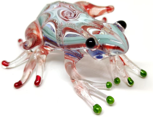 Frog Miniature Figurines Animals Hand Blown Color Glass Art Collectible Gift Decorate 3" (Red Green)...