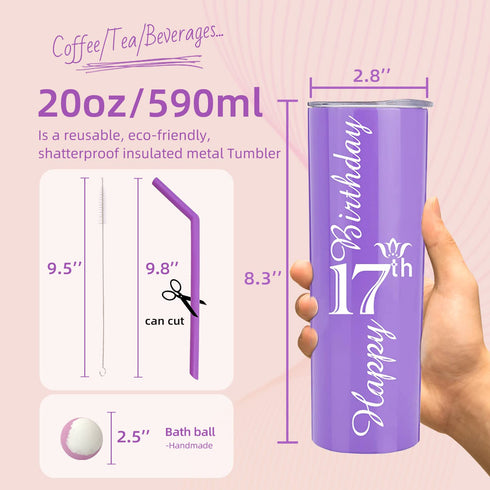 VeryMerryMakering 17th Birthday Tumbler, Gifts for Girl, Birthday Decorations, Party Supplies...