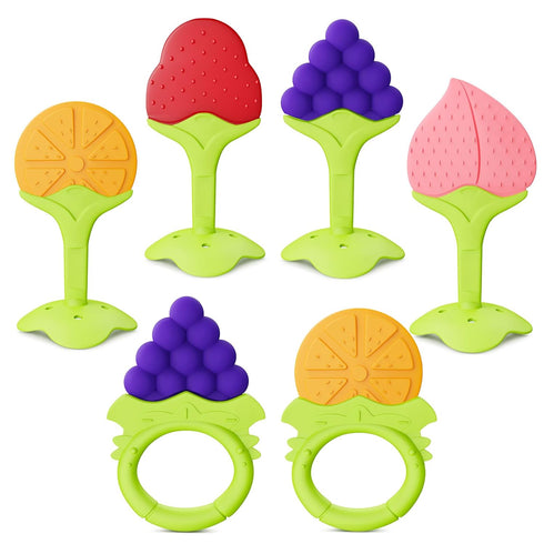 6 Pack Baby Teething Toys for Newborn Infant, BPA Free Freezer Safe Silicone Fruit Baby Teethers Soothe Babies Gums Set for Babies 0-6 Months 6-12...