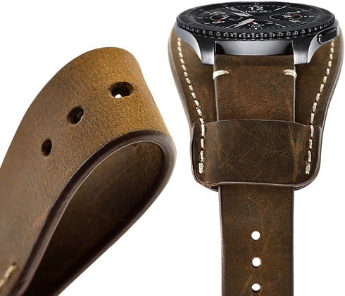 Compatible with Samsung Galaxy Watch 46mm/Gear S3 Frontier/Galaxy Watch 3 45mm /Classic Strap, 22mm Replacement Genuine Leather Cuff Band with Sta...