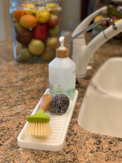 Happitasa Silicone Kitchen Sink Organizer Tray, Sponge Holder and Countertop Protector | Bathroom and Kitchen Soap Dish and Dispenser Tray (White,...