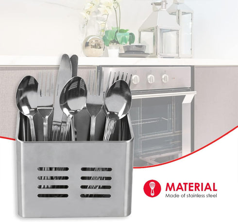 Home Basics Dual Compartment Stainless Steel Draining Cutlery/Utensil Holder Organizer, Free Standing, Kitchen Countertop, Silver (1)...