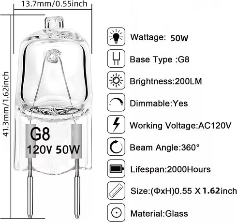 2 Pack 120V 50W Light Bulb Halogen Light Bulb Lamp for GE Microwave Oven, Night Light/Stove Light/Surface Light Bulb, Replaces WB08X10057, WB08X10...