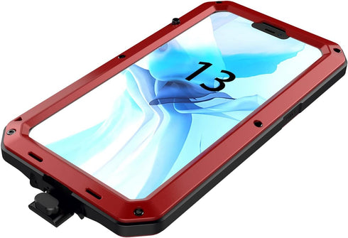 Heavy Duty Case for iPhone, Full Body Dustproof Dropproof Aluminum Alloy Case with Silicone Built-in Screen Protector (Red, for iPhone 13 pro max)...