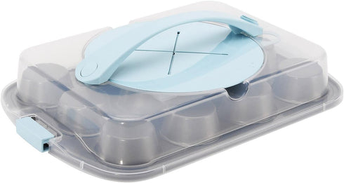 GoodCook Sweet Creations Bake-Take-Serve Nonstick Cupcake Pan Set with Tiered Stand, Silver/Blue...