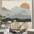 Ptrxobj Small Sage Green Mountain Tapestry Boho Abstract Sun Landscape Wall Hanging Art Mid Century Sunset Tapestries Minimalist Aesthetic Decor f...