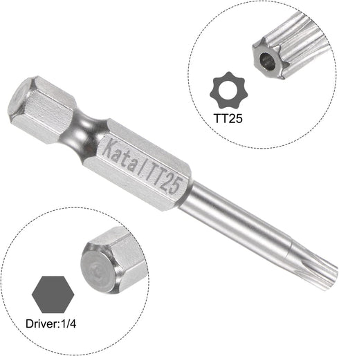 TT25 Star 7 Point Screwdriver Bit 1/4" Hex Shank 2" Length Magnetic Security Torx Screw Driver Power Tool...