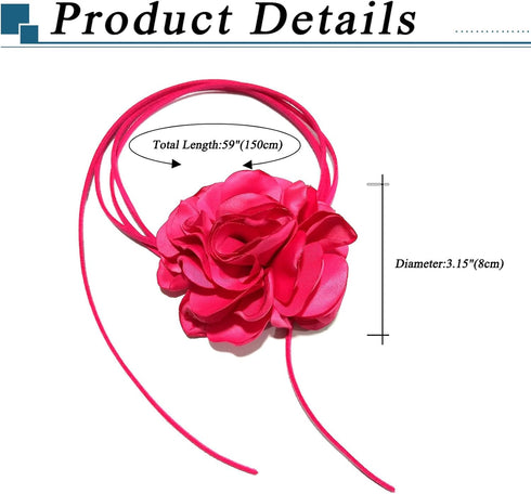Pink Flower Choker for Women, Flower Necklace Big Camellia Lace Collar Necklace Wedding Party Jewerly Hair Rope Style 1...