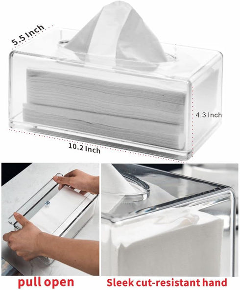 Cq acrylic Tissue Box Holder,Clear Tissue Box Cover Rectangle for Kleenex Tissue Cube Box,Napkin,Facial Tissue Dispenser Box Case for Countertop,B...