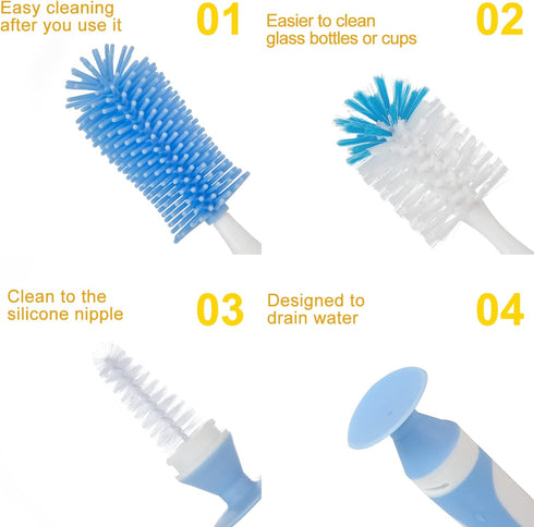 Multifunctional Cleaning Brush, Baby Bottle Brush, Bottle Brush Cleaner (Rotate The suction cup to obtain The small bristle brushes) Set Z, Yellow...
