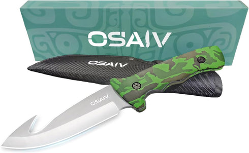 Fixed Blade Hunting Knife with Sheath,Full Tang Stainless Steel Camping Knife with Gut Hook Edge,Portable Deer Skinning Knife for Hunter,Outdoor H...