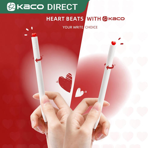 Kaco FIRST Gel Ink Pens, Pack of 2 Pieces Cute Heart Pen Set with Extra 4 Black Refills (2 White)...