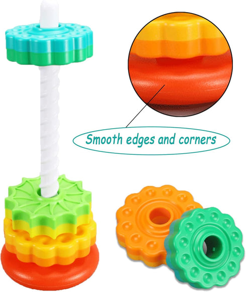 Baby Spinning Stacking Toys, Spin Toys ABS Plastic and Color Rainbow Design Ring Stacker Baby Toys 6 to 12 Months Montessori Educational Learning ...