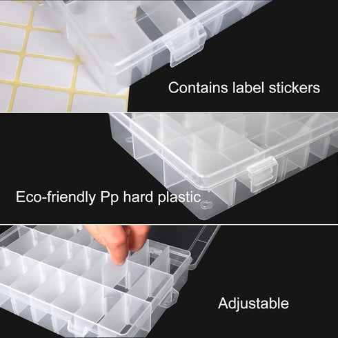 2 Pack 24 Grids Clear Plastic Organizer Box, Storage Container with Adjustable Divider, Craft and Bead Storage Organizer Box for DIY Crafts Jewelr...