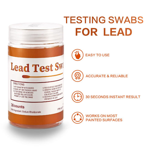 Lead Test Kit for Dishes, 30 Pcs Rapid Lead Test Swabs, Dip in Water Lead Testing Kit, Lead Paint Test Kit Home Use for All Surfaces, Results in 3...
