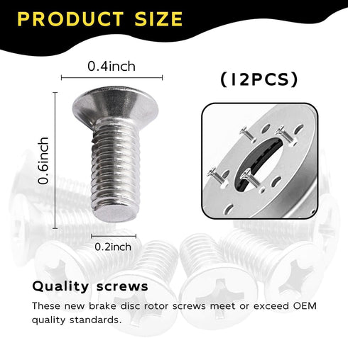 12PCS Stainless Steel Brake Disc Rotor Screws, Car Front and Rear Retaining Hardware Screw Kit, Replace 93600-06014-0H for K3, City, Civic, Accord...