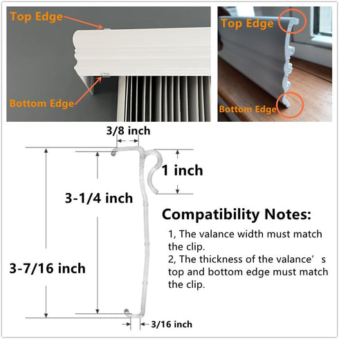 Valance Clips 6pcs 3-1/4'' Window Blinds Hidden Clip Clear Plastic for Horizontal Blinds Valance Retainer Holder...
