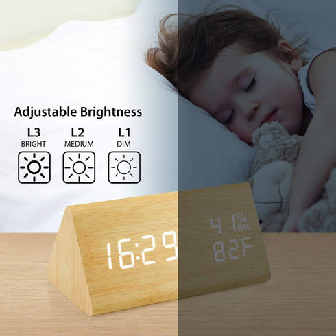 OCT17 Wooden Alarm Clock, Wood Alarm Clock Smart LED Digital Clock for Bedroom/desks, Upgraded with Time Temperature, Adjustable Brightness and Vo...