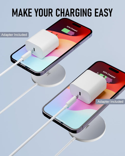 2 Pack Compatible with Apple MagSafe Charger, 15W Magnetic Wireless Charger Pad with USB C Fast Charging Blocks for iPhone 15/14/13/12 Series AirP...