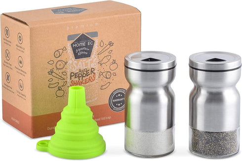 HOME EC Original Glass Salt and Pepper Shakers Set with Adjustable Pour Holes - Stainless Steel Salt Shaker and Pepper Shaker - Farmhouse Salt and...