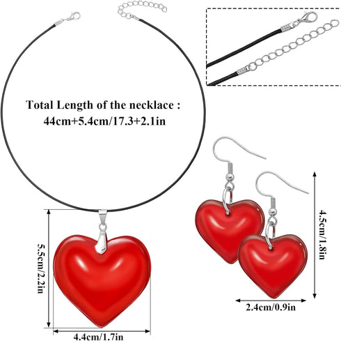 RechicGu Big Chunky Puffy Heart Pendant Choker Necklace Earrings Jewelry Set, Black String Chain,Stainless Steel Hook,Y2K Grunge Gothic Necklace,E...