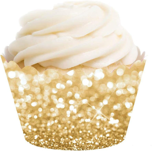 Andaz Press Glitzy Faux Gold Glitter Cupcake Wrapper Decorations, 24-Pack, Not Real Glitter Gold Cupcake Holder Gold Cupcake Wrappers Cupcake Slee...
