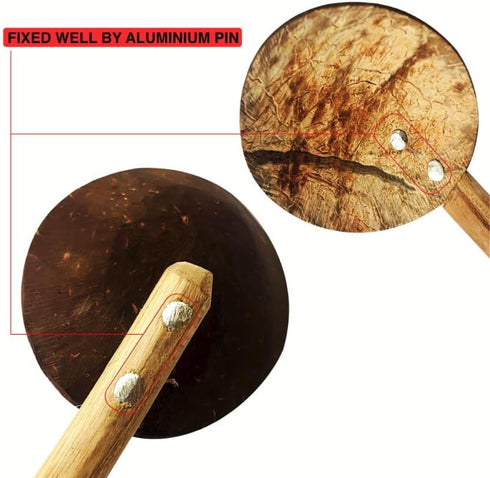 10"" Handmade Coconut Shell Spoon Set - 3-Pack, Strong Teak Wood Handle, Sustainable Srilankan Kitchen Utensils, Eco-Friendly Cooking Tools for He...