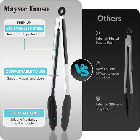 600? Heat Resistant Kitchen Tongs for Cooking with Silicone Tips,Maywe Tanso 12-Inch Stainless Steel Locking Cooking Tongs Food Tongs for BBQ,Cook...