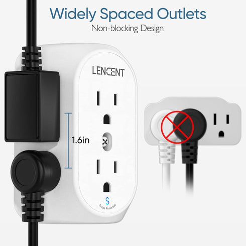 LENCENT 2 Prong Power Strip, 3 to 2 Prong Grounding Outlet Adapter, Polarized Plug, Surge Protector, 3-Sided 6 Outlets Widely Spaced Extender, Mou...