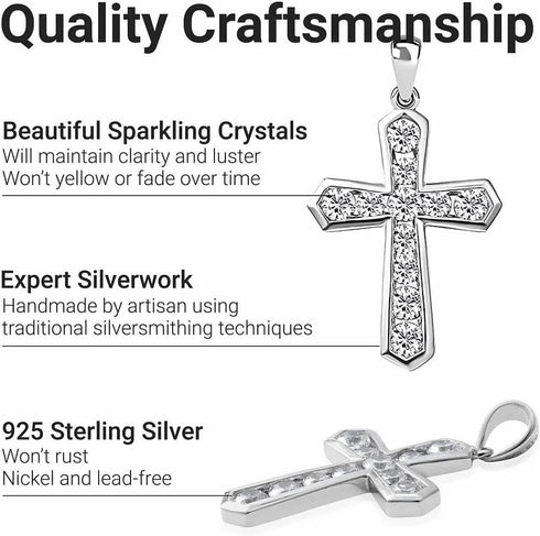 925 Sterling Silver Cross Pendant for Men & Women - Cubic Zirconia Cross Pendants Silver Cross Jewelry - Catholic Faith Religious Christian Birthd...
