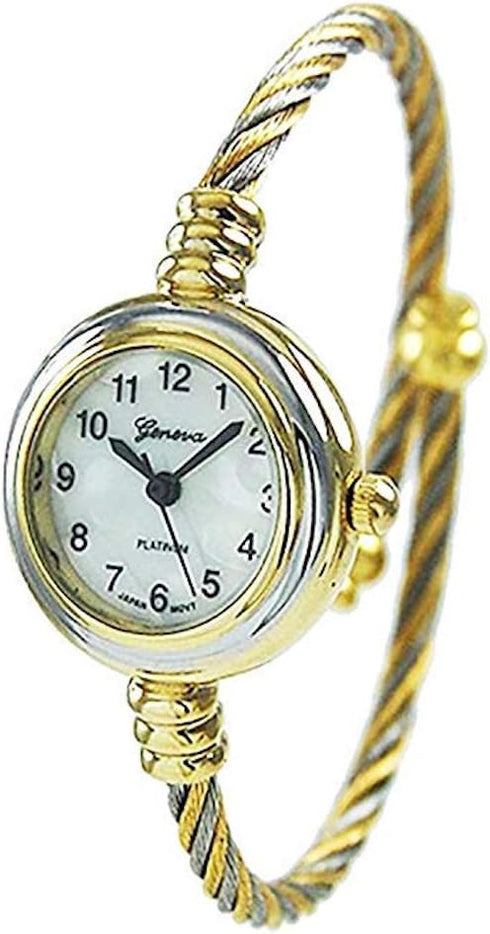 2Tone Gold Silver Cable Band Ladies Bangle Cuff Watch...