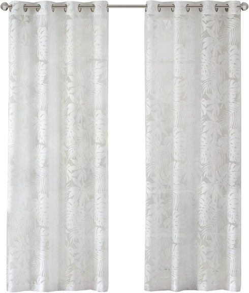 Madison Park Semi Sheer Single Curtain Modern Contemporary Botanical Print Out Design, Grommet Top, Window Drape for Living Room, Bedroom and Dorm...