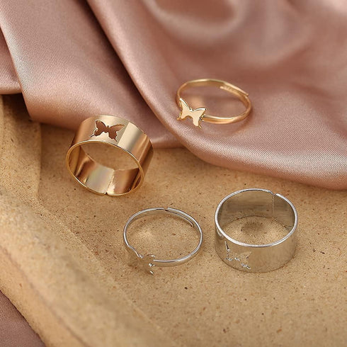 4Pcs Butterfly Band Rings Set for Women,Adjustable Gold Silver Hollow Butterfly Open Ring Matching Stacking Rings for Couples Wedding Jewelry...