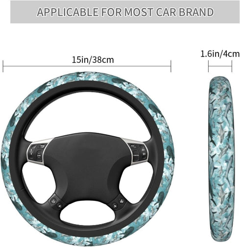 KiuLoam Watercolor Ocean Sharks Car Steering Wheel Cover, Universal Fit 15 Inch Steering Wheel Cover Protector for SUV Sedan Vans Trucks for Women...