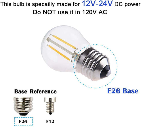Low Voltage Mini Globe LED Bulb, AC 12V / DC 12V Input, 2W 200Lm, Dimmable with 12V DC Dimmer, E26 Base, Warm White Light, 25W Incandescent Replac...