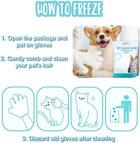 Dog and Cat Cleaning Gloves, Cleaning and Deodorizing Grooming Gloves, Dog and Cat Fur Face, Ears, Eyes, Paws Cleaner, Pet Grooming Wipes, Nourish...