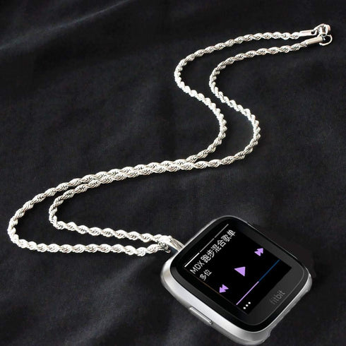 Stainless Steel Chain Necklace Smartwatch Band Compatible with Fitbit Versa 1/2/Lite Newest Polished Silver Metal Twisted Chain Strap Rope Neckban...