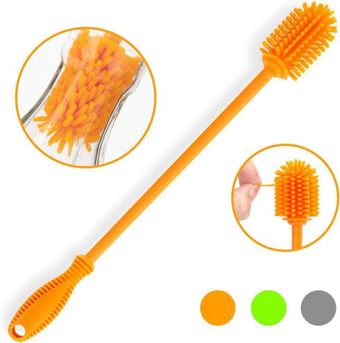 Silicone Bottle Cleaning Brush with Long Handle,12.5" Water Bottle Cleaner for Baby Bottles, Hydro Flask, Sports Bottle, Vase, Glassware, Perfect ...
