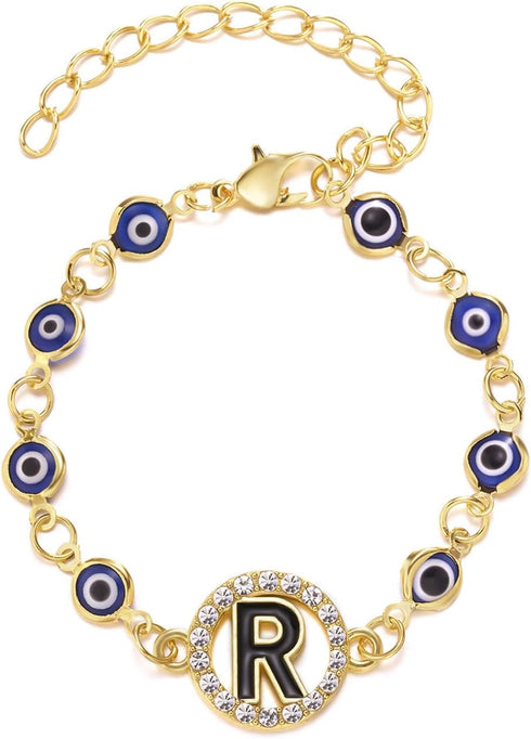 Dcfywl731 Gold Evil Eye Initial Bracelets Anklet for Women Mal De Ojo Letter Bracelets Anklet Hamsa Bracelet for Men Evil Eye Beaded Bracelets for...