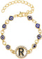 Dcfywl731 Gold Evil Eye Initial Bracelets Anklet for Women Mal De Ojo Letter Bracelets Anklet Hamsa Bracelet for Men Evil Eye Beaded Bracelets for...