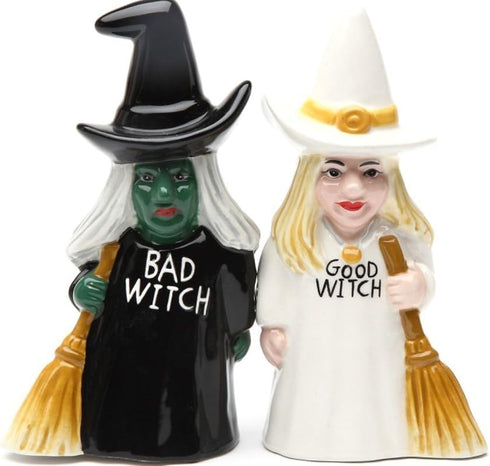 Pacific Trading Good Witch and Bad Witch Magnetic Ceramic Salt & Pepper Shakers 8607...