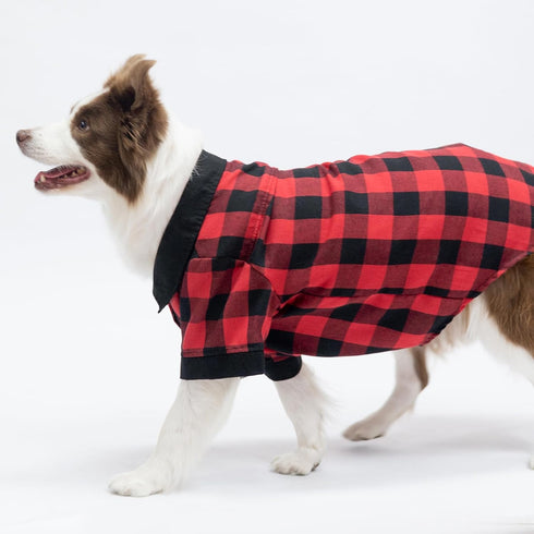KOOLTAIL Dog Shirt, Red Buffalo Plaid Pet Shirts, Black Color Clash Cute Dog Apparel Clothes Suitable for All Seasons, Comfortable Dog T-shirt for...