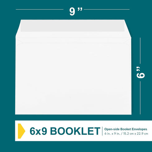 6x9 Booklet Envelopes - 50 pack - Mailing Envelopes with Gummed Seal - White Letter Envelopes Open-Side 6x9 Envelopes - 28 lb Heavy Duty Paper Pla...