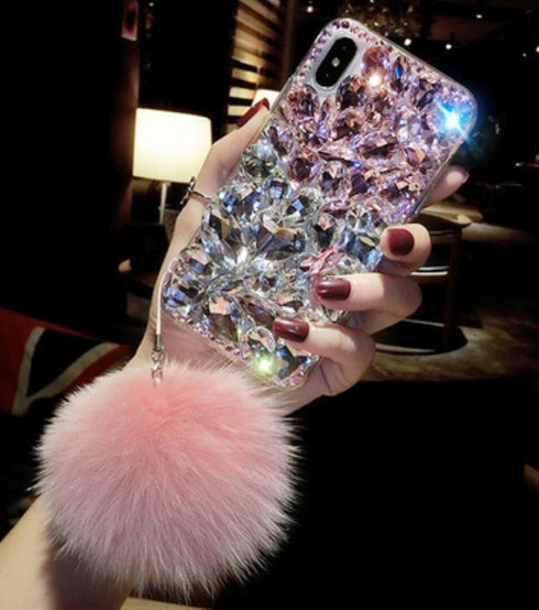 Losin Gemstone Case for iPhone X/iPhone Xs Fashion Luxury Bling Diamond Gemstone Cute Fuzzy Furry Plush Fluffy Fur Ball Pendant Soft TPU Back case...