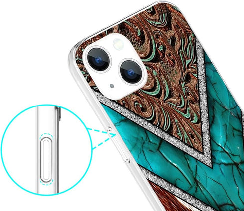 Compatible with iPhone 15 Case, Western Cowhide Turquoise and Brown Animal Print Shockproof Protective Case with Unique Design for Women Girls TPU...