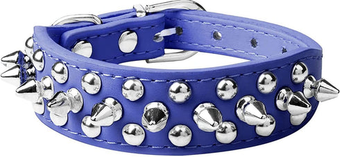 Spiked Dog Collar Soft Pu Leather Mushrooms Rivet Spike Studded Puppy Adjustable Pet Collars for Small Breeds (XS, Dark Blue)...