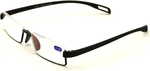 Featherweight Slim Half Rim Memory Flex Reading Glasses With Anti-reflective AR Coating (black, 2.50)...