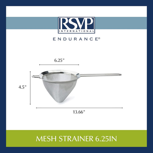 RSVP International Endurance Kitchen Collection, Stainless Steel Fine Mesh Conical Sieve/Colander, Multi-Purpose for Cooking, Baking, Loose Leaf T...