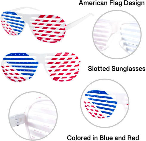 American Flag USA Patriotic Design Plastic Shutter Glasses Shades Sunglasses Eyewear for Party Props, Decoration (12 Pairs)...